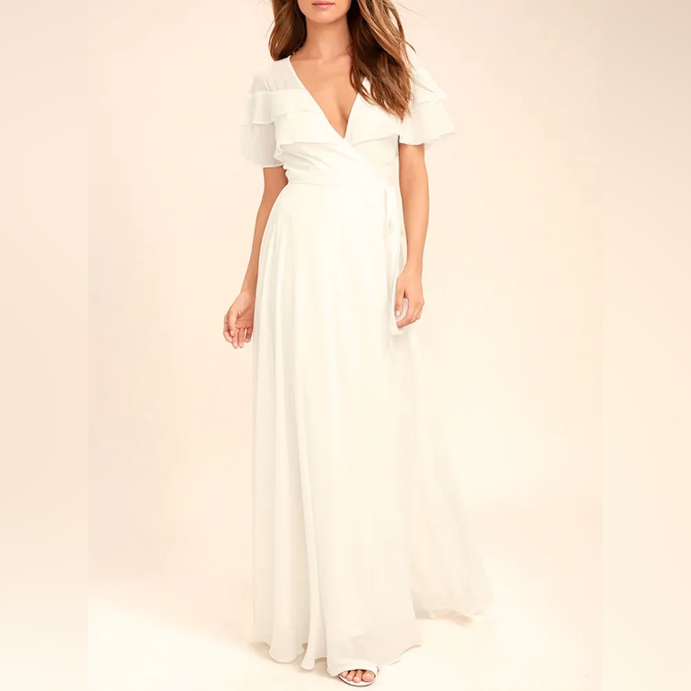 Lulus Wonderful Day White Wrap Maxi Dress Size M